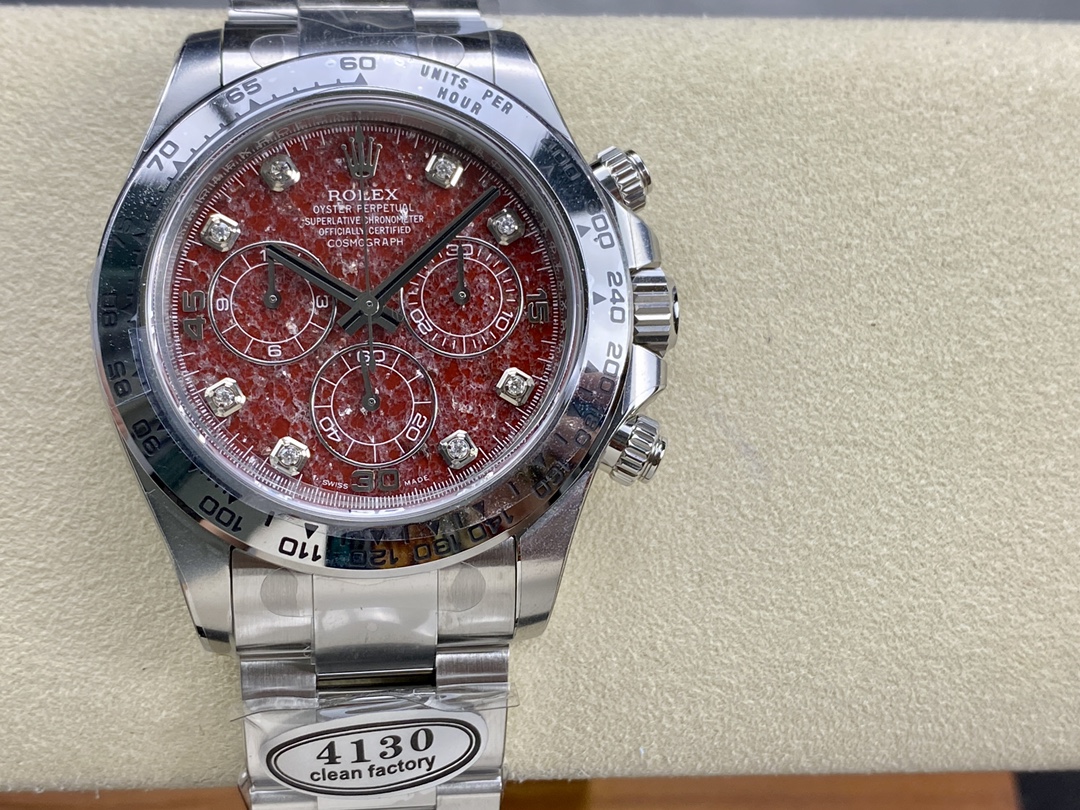 Rolex Cosmograph Daytona 40MM White Gold Rare Rubellite Dial 116509 Men's Watch